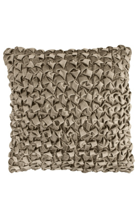 Suuri neliön muotoinen tyyny taupe Smock samettia 50 x 50 malli 2