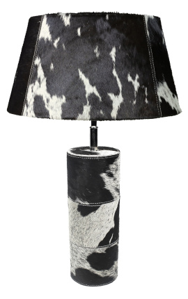 Base da lâmpada redonda em couro preto e branco