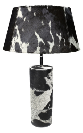 Pied de lampe rond en peau de vache noir et blanc