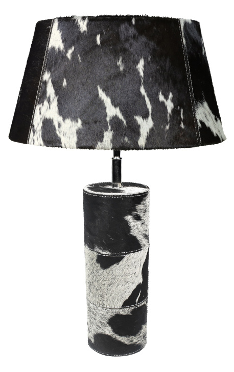 Baza rotundă pentru lampă din piele de vacă alb-negru