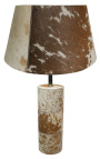 Base da lâmpada redonda em couro marrom e branco