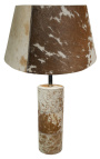 Pied de lampe rond en peau de vache marron et blanc