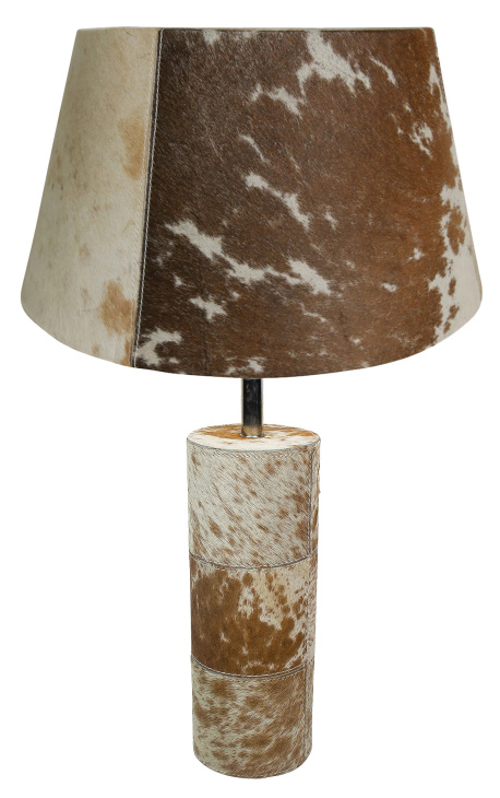 Brown and white cowhide round lamp base