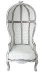 Grand porter's Baroque style chair white false skin leather and wood silver