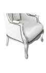 Nagyportás barokk stílusú szék fehér műbőr és faezüst