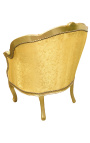 Stor bergere armstole Louis XV stil med gull satin tyg og gull tre