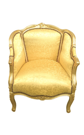 Großer Bergere-Sessel im Louis XV-Stil mit goldenem Satinstoff und goldenem Holz
