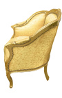 Голямо кресло bergere в стил Луи XV със златист сатениран плат и златно дърво