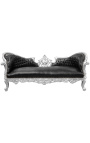 Μπαρόκ καναπές μενταγιόν Napoleon III μαύρη δερματίνη και ασημί ξύλο