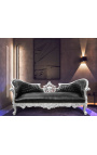 Μπαρόκ καναπές μενταγιόν Napoleon III μαύρη δερματίνη και ασημί ξύλο