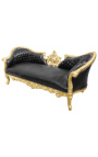 Бароков диван с медальон в стил Наполеон III, черна изкуствена кожа и златно дърво