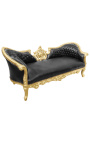 Baroka Napoleona III stila medaljona dīvāns, melns ādas audums un zelta koks