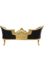 Barockes Medaillon-Sofa im Napoleon-III-Stil, schwarzes Kunstleder und goldenes Holz - 15