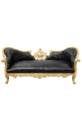 Barok Napoleon III stil medaljon sofa sort kunstlæder og guld træ