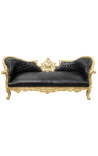 Barokk Napoleon III-stil medaljongsofa svart skinn og gulltre