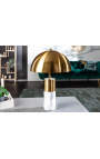 "Burlys" bordlampe i hvid marmor og guld-farvet metal af kunst-Deco inspiration