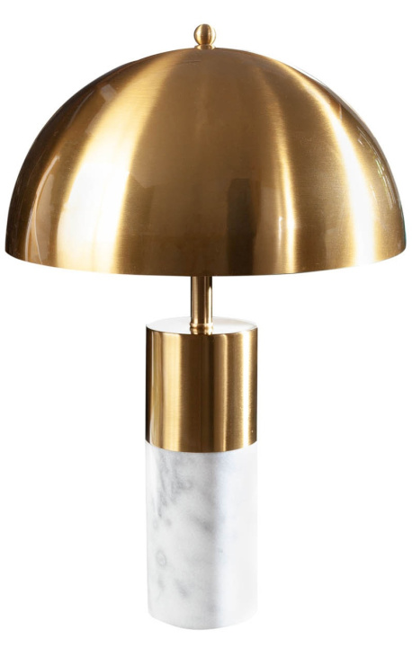 "Burlys" tischlampe aus weißem marmor und gold-farbiges Metall der Kunst-Deco Inspiration