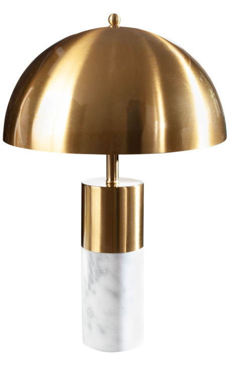 Lampe à poser "Burlys" en marbre blanc et métal couleur doré d'inspiration Art-Déco