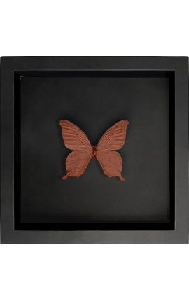 Decorative frame on black background with copper-colored "Papilio Blumei" butterfly