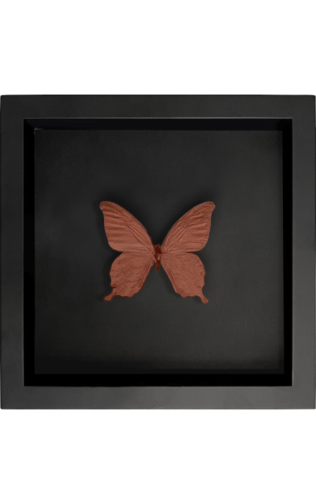 Decorative frame on black background with copper-colored "Papilio Blumei" butterfly
