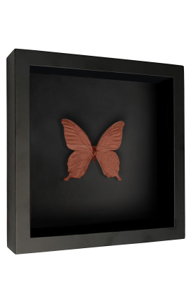 Dekoračný rám na čiernom pozadí s medeným farebným &quot;Papilio Blumei&quot; motýľ