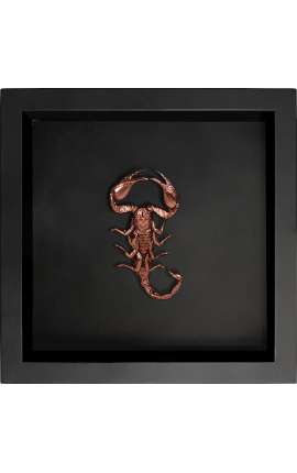 Dekorativ ram på svart bakgrund med koppar-färgade "Heterometrus spinifer" skorpion