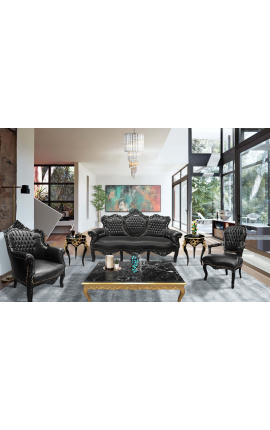 Stort sofabord Barok stil forgyldt træ og sort marmor