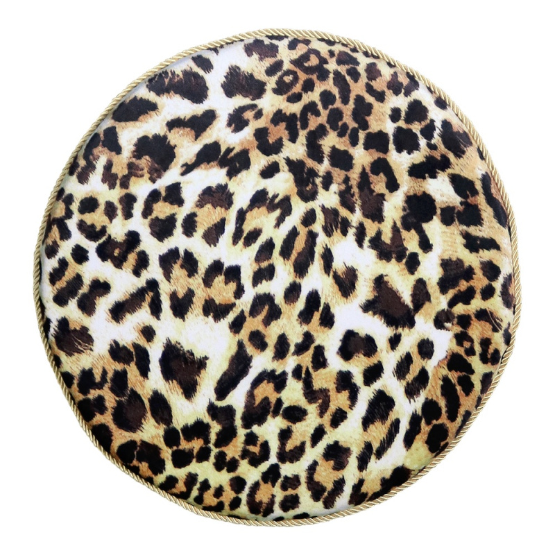 Cuscino rotondo in velluto leopardato con treccia oro di 40 cm di diametro