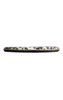 Rund pude i leopard-farvet fløjl med gylden drejet trim 40 cm