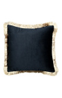 Square cushion in leopard-colored velvet with golden twisted trim 45 x 45