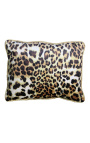 Rectangular cushion in leopard-colored velvet with golden twisted trim 35 x 45