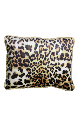 Cojín rectangular en terciopelo de color leopardo con borde dorado retorcido 35 x 45