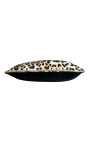 Rectangular cushion in leopard-colored velvet with golden twisted trim 35 x 45