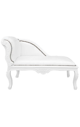 Méridienne de style Louis XV tissu simili cuir blanc et bois laqué blanc