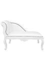 Chaise longue in stile Luigi XV in similpelle bianca e legno laccato bianco