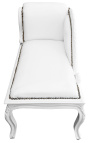 Chaise longue in stile Luigi XV in similpelle bianca e legno laccato bianco