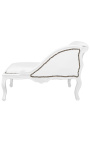 Chaise longue estilo Luís XV em imitação de pele branca e madeira lacada a branco