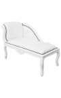 Chaise longue estilo Luís XV em imitação de pele branca e madeira lacada a branco