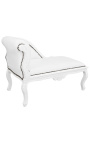 Chaise longue estilo Luís XV em imitação de pele branca e madeira lacada a branco