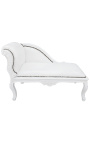 Chaise longue estilo Luís XV em imitação de pele branca e madeira lacada a branco