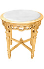 Mesa redonda estilo Luis XVI de mármol blanco con madera de hoja de oro