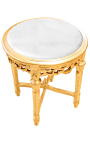 Round Louis XVI style white marble side table with gold leaf wood