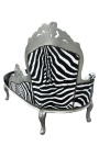 Grande chaise longue barocca similpelle nera e schienale zebrato e legno argento