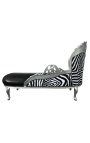 Chaise longue barroca gran imitació pell negra i respatller zebra i fusta platejada