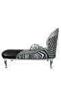Grande chaise longue barocca similpelle nera e schienale zebrato e legno argento
