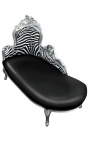 Chaise longue barroca gran imitació pell negra i respatller zebra i fusta platejada