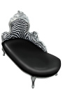 Large baroque chaise longue zebra and black leatherette with silver wood