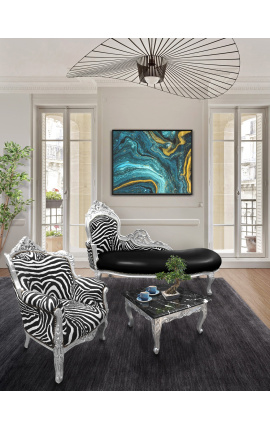 Fyrkantigt soffbord barock med försilvrat trä och svart marmor