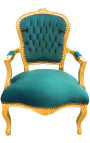 Sillón barroco de estilo Louis XV terciopelo verde y madera de oro