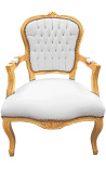 Fauteuil baroque de style Louis XV simili cuir blanc et bois doré